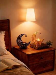 Star Moon Candle Holder, Metal Tea Candle Holder For Table Centerpiece Decoration, Wish Candle Holder For Party Home Decoration (Gold/Black).