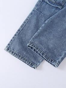 1pc Boys' Fashionable Minimalist Mid-Blue Straight Wide-Leg Jeans, New Autumn/Winter