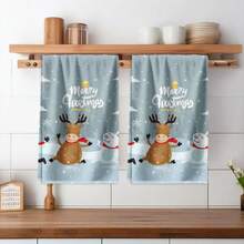 2PCS Christmas Kitchen Towels Reindeer Snowman Christmas Tree Stars Snowflakes Fingertip Towel, Contemporary Style, Highly Absorbent, Fine Workmanship, Suitable For, Hotel, Travel, Outdoor, Winter Decor Gift