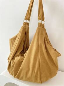 Große Kapazität einfarbiges Muster Schultertasche, weicher Cord Stoff, Damen Umhängetasche, lässige vielseitige Shopper Tasche, geeignet für Arbeit, Studium, Reisen