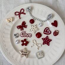 19pcs Heart Series Shoe Decoration Set, Red & White Heart, Butterfly, Star Shoe Charms, Heart Theme, Fashionable Detachable DIY Shoe Accessories For Women, Cute Shoes Accessories Gifts Ideas