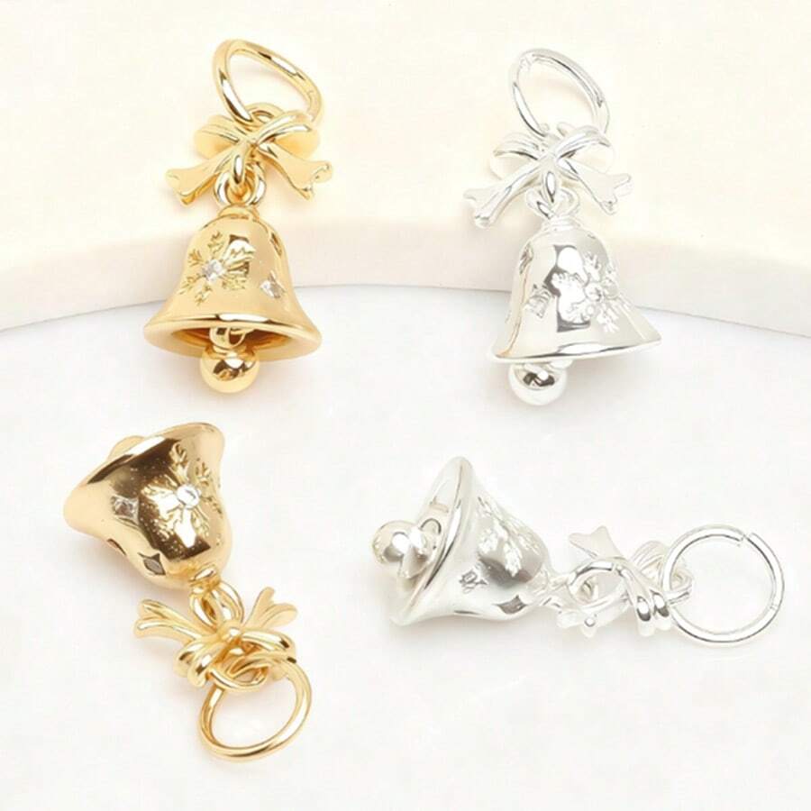 1 pieza Colgante de campana con moño de circonita de cobre, decoración navideña para pulsera o collar DIY