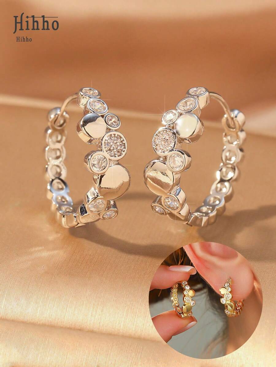 Hihho 1 Đôi bông tai tinh tế sang trọng phong cách Bohemian cổ điển thanh lịch, bông tai tròn Zirconia bong bóng, quà tặng cho phụ nữ, kỷ niệm, cặp đôi, giáng sinh, tiệc lễ hội âm nhạc