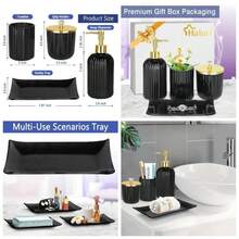 Juego de Accesorios de bao, 4 Piezas de Vidrio Verde, Juego Completo con dispensador de jabn de locin, Soporte para Cepillo para Polvo de Dientes, Tarro de boticario, Bandeja de Cambiador, - 7-Premium Negro - Ver 1