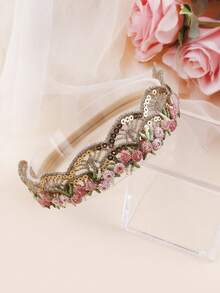 3 Stück/Set süße Baby Mehrfarbig Rosenblüten, Chiffon Blumen & Spitzenblumen Dekor Elastische Stirnbänder