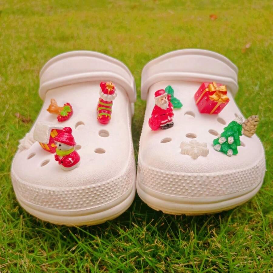 12 PIEZAS Decoración navideña para zapatos, adornos navideños para sandalias y zapatillas, decoración de zapatos linda para zapatos de mujer, regalo especial de Navidad para familias y amigos, idea de regalo en la moda de zapatos - Multicolor - Ver 1