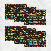 1 pieza/4 piezas/6 piezas Manteles individuales de lino con estampado de lemas inspiradores, adecuados para la mesa de comedor, decoración para todas las estaciones, manteles de mesa lavables modernos, decoración de habitaciones, posavasos, manteles de cocina y comedor, decoración de fiestas interiores y exteriores, decoración del hogar, regalo ideal - Multicolor - Ver 20