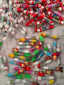 20 支随机颜色圣诞多色圆珠笔，4 色合 1，可伸缩 0.7 毫米卡通可爱趣味笔，适合圣诞老人、雪人、书写、节日派对、学校用品、学生奖励 - 彩色 - 查看 7