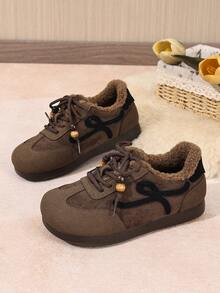 Women's Snow Boots, Low-Top Shallow Soft-Sole Fashion Solid Color Lace-Up Ankle Boots, Round Toe Anti-Slip Casual Daily Sports Outdoor Boots For Women, Autumn/Winter - Brown - View 4