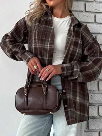 Women's New & Best-Selling Autumn/Winter Casual Retro Plaid Button-Down Shirt With Long Sleeves (Can Be Worn As An Outer Layer) Clothing For Christmas, Spring Festival And New Year