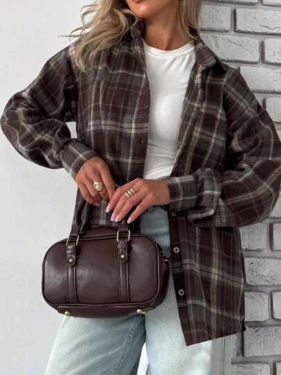 חולצת מכופתרת חדשה ורבי מכר לנשים לסתיו/חורף, בסגנון רטרו משובץ, עם שרוולים ארוכים (ניתנת ללבישה כשכבה חיצונית) לחג המולד, פסטיבל האביב וראש השנה