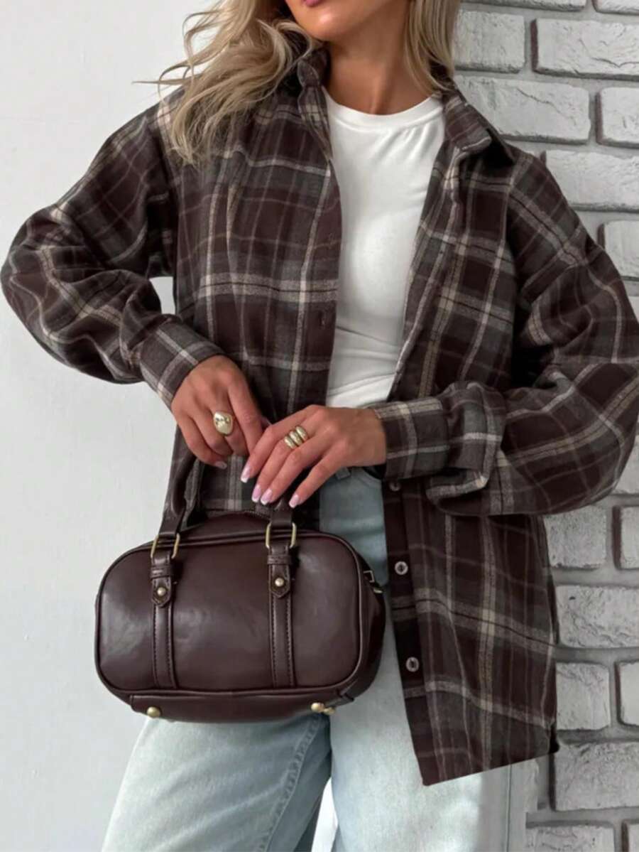 Women's New Vintage Plaid Long Sleeve Shirt, Casual Versatile Jacket For Spring