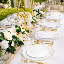 2/10/20/40/50pcs White Rimmed Plates Set, Includes 10.25-Inch Large Plates And 7.5-Inch Small Plates, Suitable For Parties, Birthdays, Weddings And Other Occasions, Optimized Coating Process To Ensure Product Quality - White - View 2