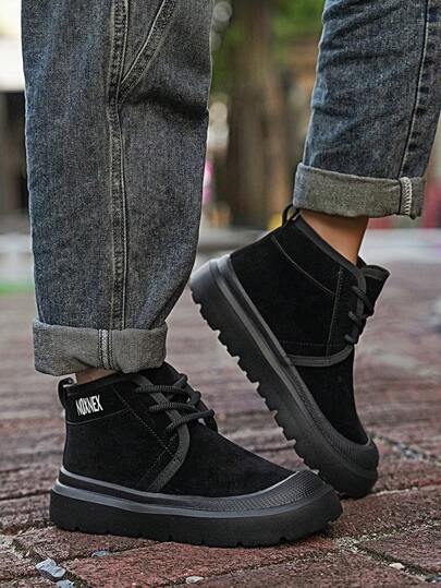 Damen Schwarze Wadenhoch Schnür-Schneestiefel, warme Thermofütterung, bequeme & vielseitige Outdoor Dicksohle