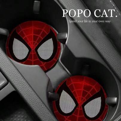 Marvel 2 pezzi di sottobicchieri stile Marvel Spider-Man, texture a griglia rossa e nera, impermeabili e resistenti al calore, base antiscivolo, adatti per casa e auto, alla moda e durevoli, decorazione da scrivania divertente