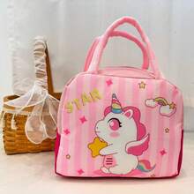 1pc Lunch Bag, 22x19x12cm, Canvas Material, Waterproof Double-Layer Insulation, Capybara, Cat, And Little Dinosaur Designs. Portable Handbag, Essential For Office Workers And Students.