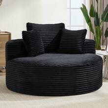 1PC 56"W Round Velvet Sofa Bed, 2-In-1 Memory Foam Couch With Spring & 3 Pillows, Medium Soft, No Assembly For Living Room & Small Spaces Black  - 黑色 - 查看 10