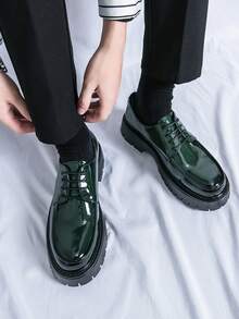 Scarpe in pelle verdi da cerimonia, scarpe da matrimonio versatili per uomo, scarpe in stile coreano britannico alla moda in pelle traspirante, scarpe casual eleganti con punta affusolata, scarpe derby in pelle lucida con suole spesse, scarpe eleganti stringate per cerimonie e feste, scarpe casual semplici per l'ufficio, scarpe da esterno alla moda - Verde - Visualizzare 9