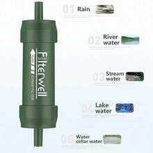 DUSSERSAT 1 Piece Outdoor Mini Water Filter Straw Camping Purification Portable Hiking Water Purifier For Survival Or Emergency Supplies - Army Green - View 6