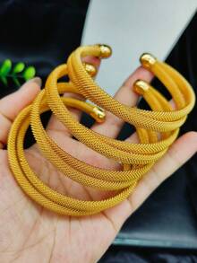 4pcs Fashionable Women's Crossed Gold-Plated Open Bangle Bracelet Set, Suitable For , European, African, Middle Eastern, Dubai, Saudi Arabia, Bride, Wedding, Party, Daily Wear, Halloween, Christmas, Valentine's Day, Birthday, Holiday Gift
