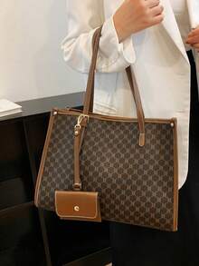 Bolso de mano con capacidad grande y estampado, con bolsita pequeña