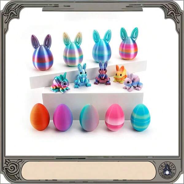 3D Colorful Rabbit Egg Decor Set, Craft Figurine For Party, Event, Gift, Random Style