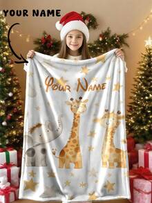 1 pieza Manta personalizada y a medida, patrón de elefante & jirafa, manta con texto, manta conmemorativa, colgante de pared, diseño de manta con retrato fotográfico, adecuada para niñas, niños, adultos, Día de San Valentín, ligera, manta para bebé, manta personalizada - Multicolor - Ver 9
