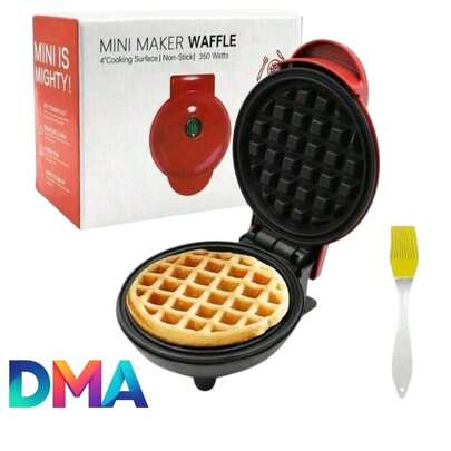 DMA Waflera Redonda Eléctrica para Waffles Fácil Limpiado Antiadherente Color Rojo