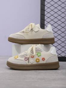 1双女童休闲软底运动鞋，百搭儿童帆布鞋，适合秋夏季 - 米色 - 查看 1