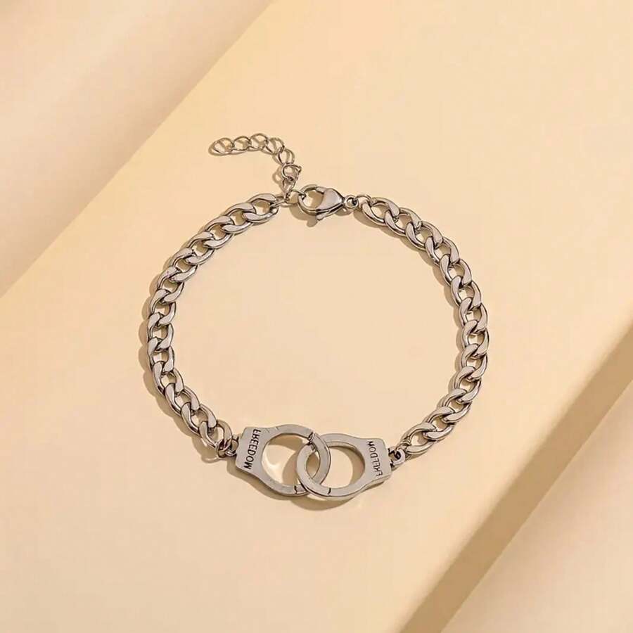 Women's Handcuff Chain Bracelet - Cute And Edgy Cufflink Design With Interlocking Handcuffs, Style Replica Jewelry, Durable Alloy Accessories, Suitable For Daily Wear, Parties, And Themed Events (No Lock/Key) - Gift For Fans Of "Law And Order" - Thép - Xem 1
