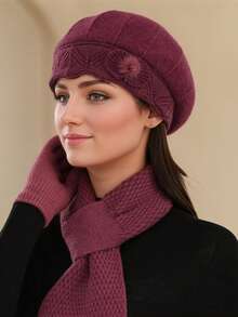 Set de 2 piezas Sombrero y bufanda de cuello versátil para mujer, cálido en invierno, adecuado para ejercicio, accesorio de invierno, regalo de San Valentín para madres de mediana edad y ancianas - Multicolor - Ver 23