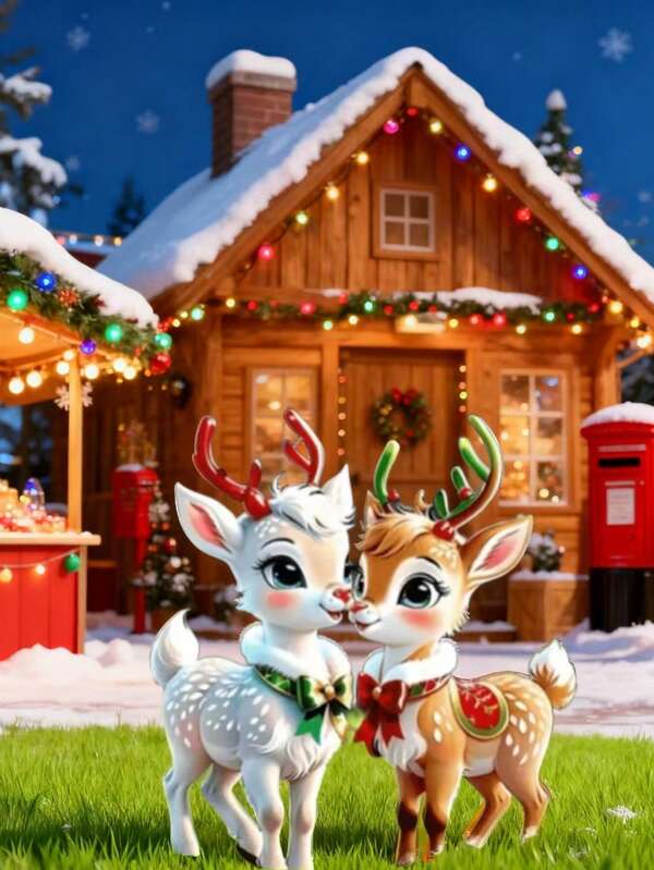 Charming Acrylic 2D Flat Christmas Reindeer Garden Stakes - Outdoor Lawn Art, Battery-Free, Fairy Tale Themed Holiday Decor, Suitable For Yard And Patio