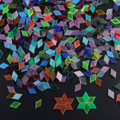 200PCS Mixed Color Acrylic Rhombus Mosaic Tiles - DIY Craft Supplies For Anatolian Lamps & Handmade Art Projects