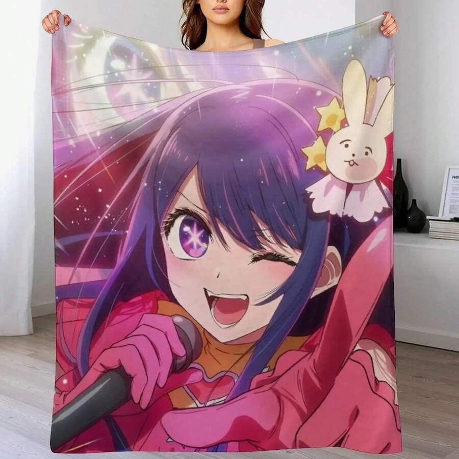 Oshi No Ko - Hoshino Ai Singing Throw Blanket Christmas Gifts Valentine Gift Ideas Beautifuls Single Blankets - màu đen - Xem 1