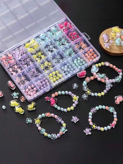 174pcs/Box Heart Acrylic Beads Flower Round Spacer Loose Beads Kits For Bracelet Keychain Jewelry Making Accessories