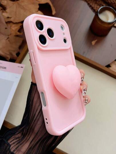 1 pieza Funda de teléfono con textura y degradado + Soporte en forma de corazón 3D, compatible con iPhone 17 Pro Max/16 Plus/16 Pro/16/15 Pro Max/15 Plus/15 Pro/15/14 Pro Max/14 Plus/14 Pro/14/13 Pro Max/13 Pro/13/12 Pro Max/12 Pro/12, 11 Pro Max/11 Pro/11/XS Max/XR/XS/7#8 Plus/7#8, Cubierta protectora anti-caídas