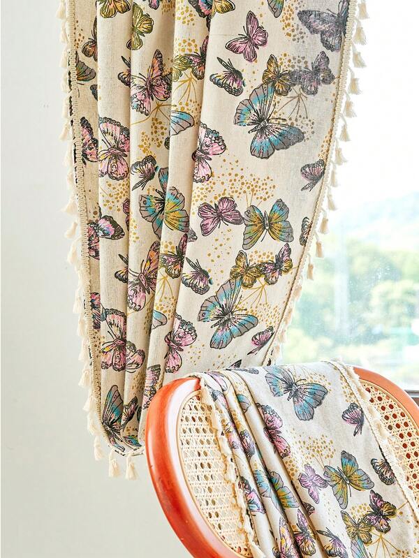 قطعة واحدة من ستائر معتمة مطبوعة بنباتات ملونة، ستائر مستطيلة بأسلوب بوهيمي مزينة بشراريب، مناسبة لغرفة المعيشة والنوم والمطبخ وغرفة الطعام والفندق والمقهى وديكور الأعياد، للاستخدام المنزلي على مدار السنة