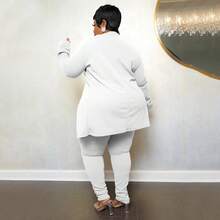 Plus Size Women's Classic-Color Long Sleeve & Trousers 2-Piece Set - Stretch Office Wear Elegant Suit Work & Daily Commute,Five Colors Are Available To Choose From.Please Check Size Chart Before Purchasing.Plus Size Fall Clothes Women,Plus Size Women Clothes,Vestidos Elegantes De Mujer,Western Wear Women Plus - trắng - Xem 2