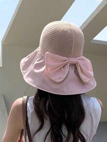 Women's Outdoor Sports Hiking Hat, Summer Large Brim Black Waterproof Bowknot Sun Hat With Face Cover, Foldable Sun Protection Hat