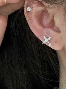 1 Pair Sparkling Cross Stud Earrings For Women, Retro Sweet & Chic Design, Suitable For Daily Commute/Dates