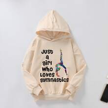 這款長袖連帽運動衫印有「Just A Girl Who Loves Gymnastics」圖案，舒適且時尚，是秋冬季節休閒穿著的理想選擇。 - 杏色 - 查看 2