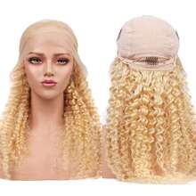 613 Lace Front Wig Human Hair Pre Plucked With Baby Hair Deep Wave Blonde Virgin Hair Pre Plucked 13x4 HD Transparent Frontal Wigs With Baby Hair 24 Inch 200% Density Glueless Curly Wigs For Women - S613 - 查看 5