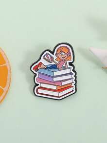1pc Book Girl Enamel Needle Creative Cartoon Character Brooch Clothes Backpack Jewelry Gift For Friends - Multicolor - View 9