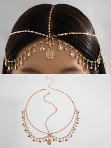 قلادة سلسلة حلقة هندسية أساسية مرصعة بالراين ستون ذات شرابة من الحديد عصرية بسيطة قطعة واحدة للنساء، هدية للحفلات (سلسلة مصنوعة يدويًا مقطوعة إلى المقاس، عدد متفاوت من الراين ستون المتموجة) اكسسوارات عيد الحب، اكسسوارات شعر الزفاف - الذهبي - مشاهدة 1