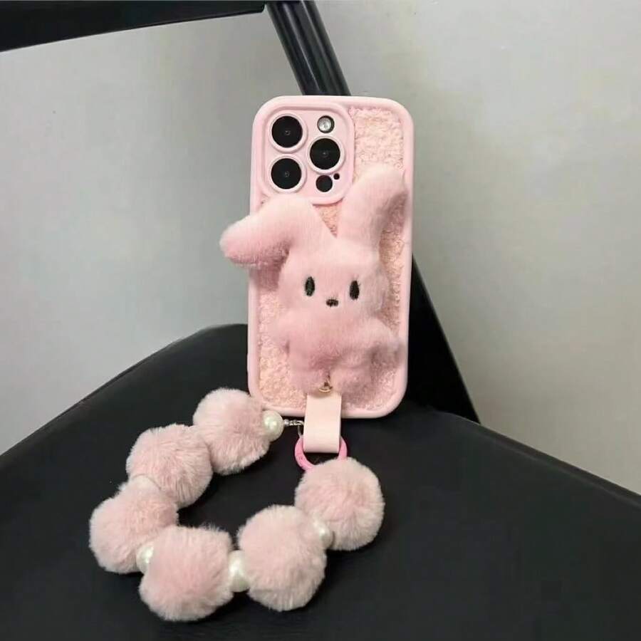 Cute Plush Rabbit Phone Case With Wristband, Compatible With IPhone 17 Pro Max/ 17 Pro/ 17, 16 Pro Max/ 16 Pro/ 16, 15 Pro Max/ 15 Pro/ 14, New 13 Pro Max, High-End 13 Pro, Autumn/Winter