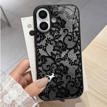 Luxury Black Lace Fashion Phone Case Black Lace Pattern Fashion Phone Cases With Its Exquisite Lace Pattern Every Detail Comes Alive As If The Texture Of Real Lace Has Been Perfectly Replicated On The Phone Shockproof Premium Case The Delicate Interweaving Of The Patterns Creates A Mysterious And Noble Atmosphere Whether Attending Formal Events Or Going Out For Daily Activities Spring Gift Party Birthday
