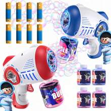 Pistola de Burbujas de Agua con 10 Agujeros, Maquina Portátil de Burbujas con Luz LED - Color Azul y Rojo, Ideal para Fiestas de Cumpleaños y Bodas, para Niños de 3+ Años, Marca CHOICE - azul+rojo - Ver 1