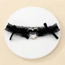 1 Piece Chic Black Lace Thigh Ring With Heart-Shaped Metal Pendant And Pink Bow Detail - Women's Elastic Leg Accessory, Hand Washable, Thigh Jewelry - Hồng - Xem 5