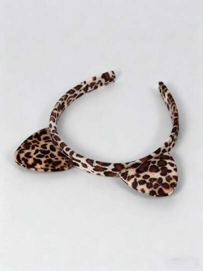 1 pièce Serre-tête à oreilles de chat imprimé léopard minimaliste, élégant et mignon, convenant aux femmes, pour une utilisation quotidienne et la décoration de Noël, le costume de fête de Noël, accessoire de mode pour cheveux, bandeau pour femme, convenant pour un port quotidien