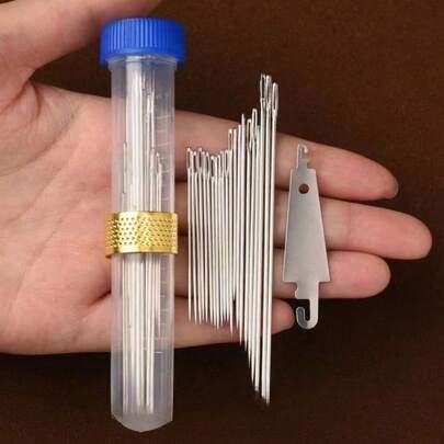 15Pcs Tube Hand Sewing Needle Big Eye Needle Old Man Needle Household Slender Traditional Hand Sewing Quilt Wooden Barrel Sewing Box
